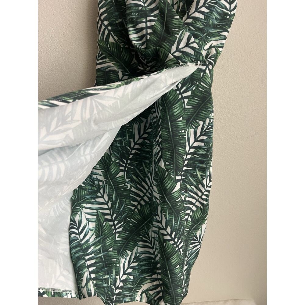 Banjul Dress Womens Small Green White Leaf Tropical Faux Wrap Cross Cross Back - Picture 7 of 10